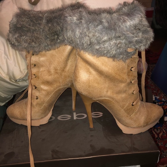 bebe Shoes - NWT gorgeous tan faux fur Bebe heeled boots
